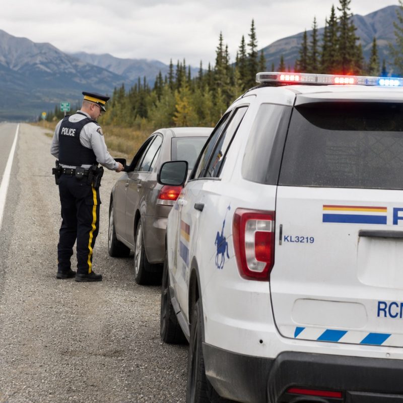 Police stop along a mountain highway